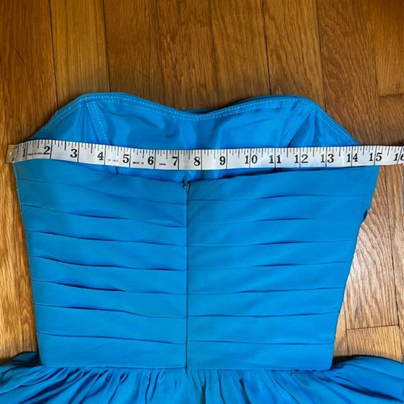 Dressy Evening Gown Wispy Pleated Blue Chiffon Classic Strapless Goddess Dress - Picture 7 of 8